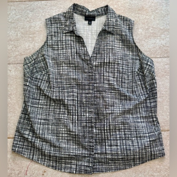 Worthington Women's Sleeveless Button-Up V-Neck Blouse – Size 2XL Plaid Collared - Picture 4 of 10